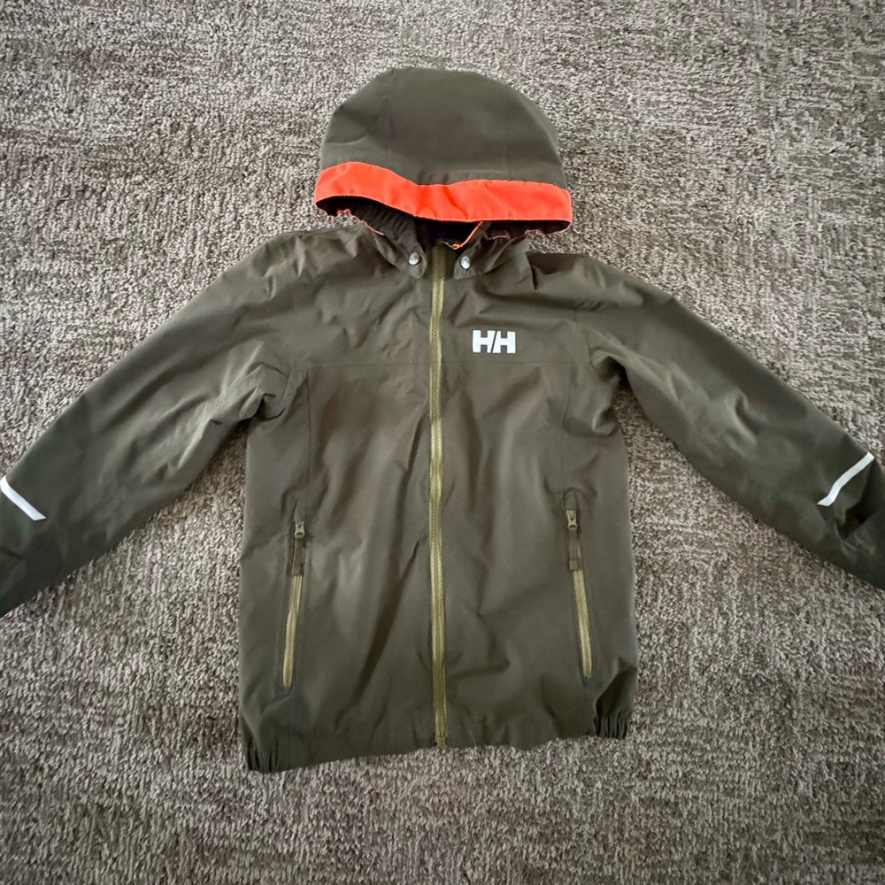 Helly Hansen Kids' Green Raincoat with Orange Trim